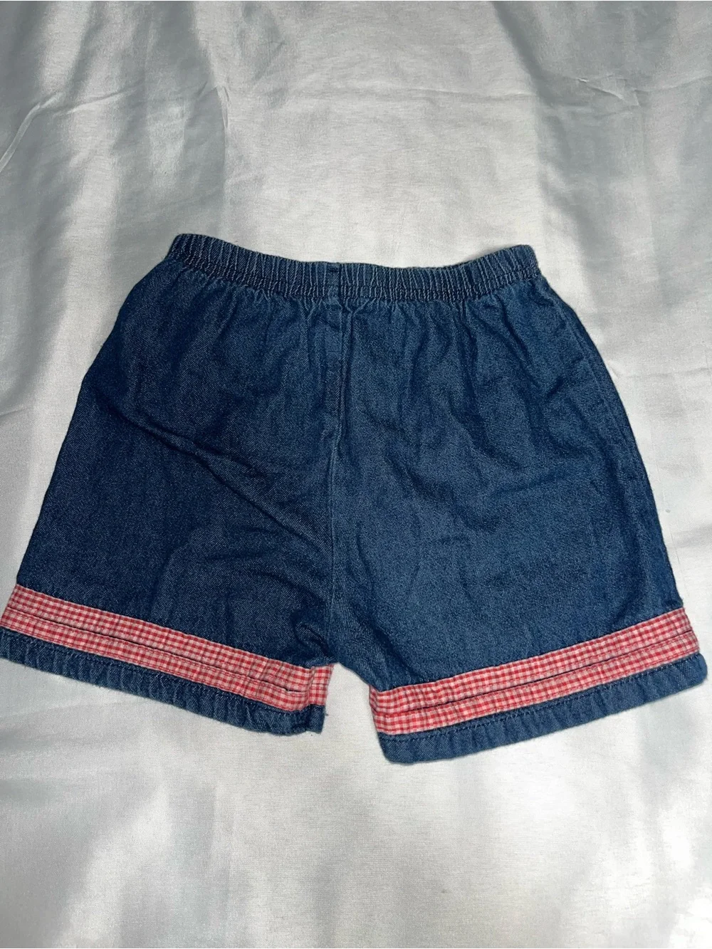 Vintage Basic Editions Toddler Soft Denim Shorts Red Gingham Trim Cotton Sz 3T
